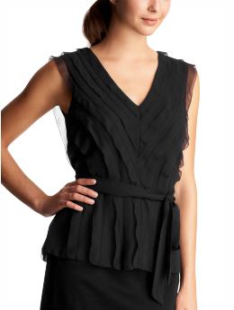 Women: Chiffon ruffle top - black