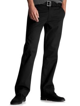 Men: Clean straight fit plain front pants - true black