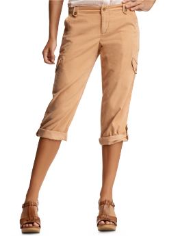 Women: Cropped roll-up corduroy pants - khaki
