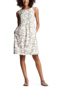 Women: Floral pintucked dress - gray print