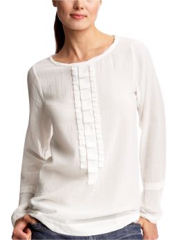 Women: Gauzy accordion pleated blouse - off white