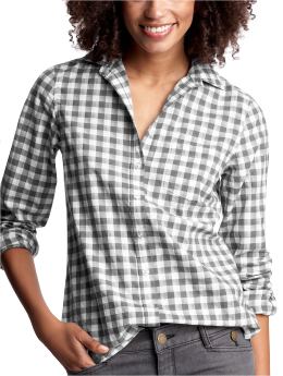 Women: Gingham shirt - gray plaid