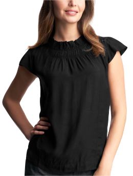 Women: Gathered-neck top - true black