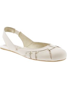 Women: Metallic ballet slingbacks - off white