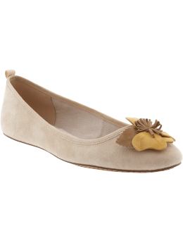 Women: Flower suede ballet skimmers - motorcross khaki
