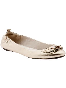 Women: Metallic ruffle flats - rose/gold
