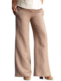 GapMaternity: Semi demi panel hip slung linen-blend pants - light brown