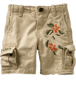 BabyGap: Embroidered flower cargo shorts - khaki sand