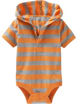 BabyGap: Striped hoodie bodysuit - orange/heather gray stripe