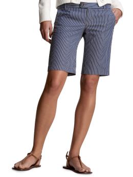 Women: Striped denim Bermuda shorts - blue stripe