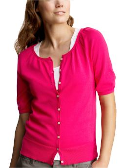 Women: Shirred cardigan - bright claret