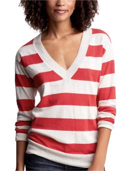 Women: Striped boyfriend sweater - watermelon stripe
