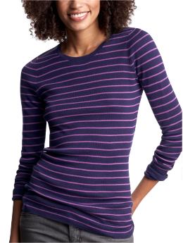 Women: Striped crewneck sweater - purple stripe
