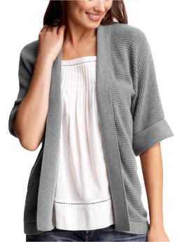 Women: Cropped-sleeve open-front cardigan - heather gray