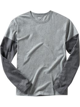 Men: Contrast-sleeve crewneck T - heather gray