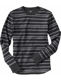 Men: Striped layering thermal T - dark charcoal heather stripe