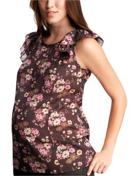 GapMaternity: Pintucked floral top - brown print