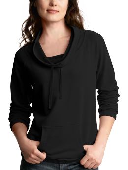 Women: French terry cowlneck pullover - true black knit