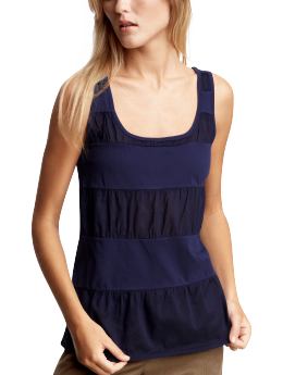 Women's Clothing: Women's Clothing: Pieced woven-trim tank: Tops New Arrivals | Gap :  spring shirt scoop neck stripes