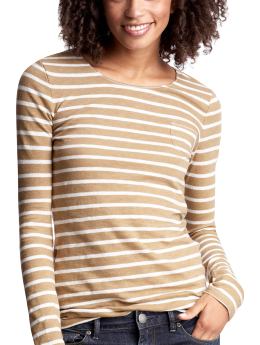 Women: Striped little pocket T - brown stripe