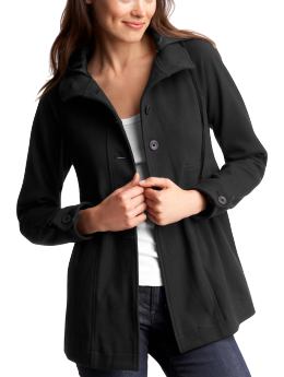 Women: Double knit hooded jacket - true black knit