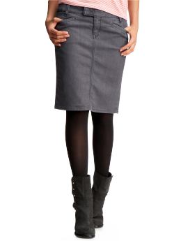 Women: Denim slant-pocket pencil skirt - grey kohl