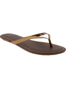 Women: Sleek leather flip-flops - bronze