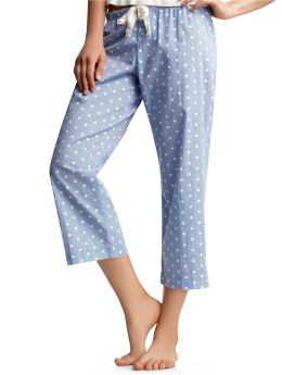 Women: Cropped poplin pajama pants - striped w/ dot jay blue