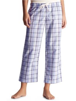 Women: Cropped poplin pajama pants - whimsical plaid cornflower