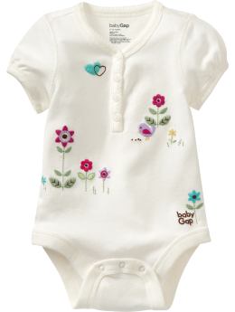 BabyGap: Embroidered flower henley bodysuit - off white