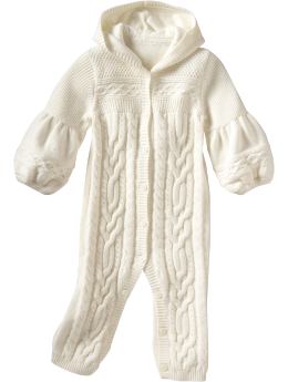 BabyGap: Cable knit hooded one-piece - milk