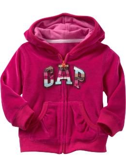 BabyGap: Arch logo velour zip-up hoodie - bright ruby