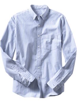 Men: Fitted striped oxford - blue hydrangea & white stripe