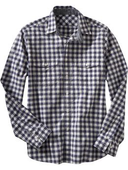 Men: Fitted two-pocket gingham shirt - blue train gingham