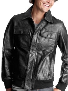 Men: Two-pocket leather jacket - true black
