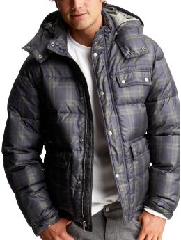 Men: Hooded plaid warmest jacket - blue & green plaid
