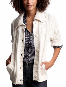 Women: Cropped-sleeve cable knit cardigan - off white