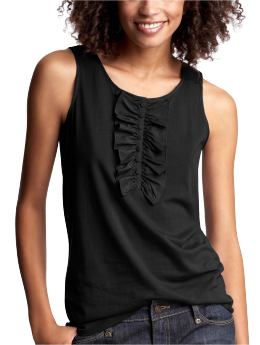 Women: Ruffle-front tank - true black knit
