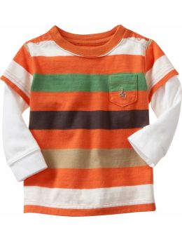 BabyGap: 2-in-1 striped pocket T - orange stripe