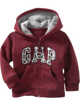 BabyGap: Plaid arch logo zip-up hoodie - rosewood
