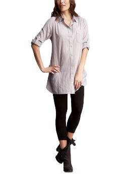 GapMaternity: Striped roll-up boyfriend shirt - gray stripe