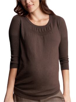 GapMaternity: Cropped-sleeve silk-blend sweater - chocolate chip