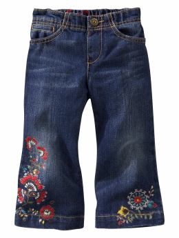 BabyGap: Floral embroidered wide leg jeans - blue denim