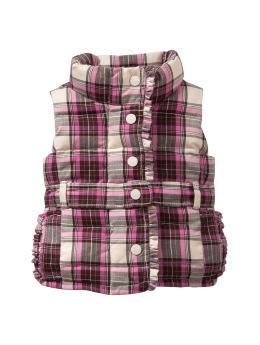 BabyGap: Ruffled plaid puffer vest - stone