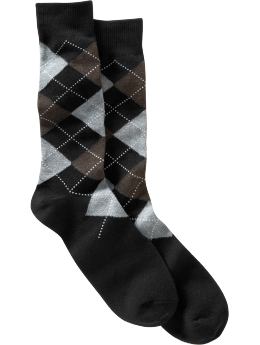 Men: Argyle crew socks - true black