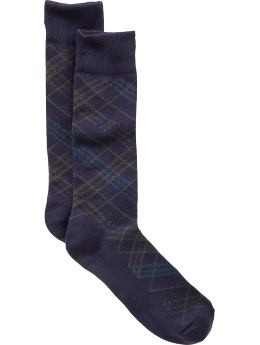 Men: Plaid crew socks - freeway blue