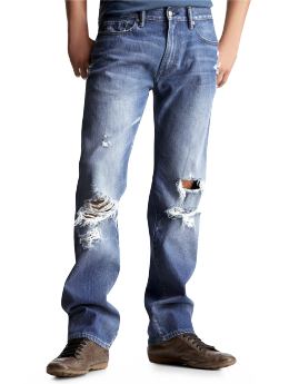 Men: Authentic fit jeans (destructed classic blue wash) - destructed classic blue