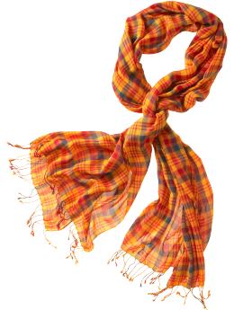 Women: Lightweight plaid scarf - nugget gold plaid