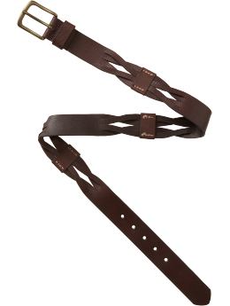 Women: Woven leather belt - saddle brown