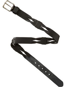 Women: Woven leather belt - true black